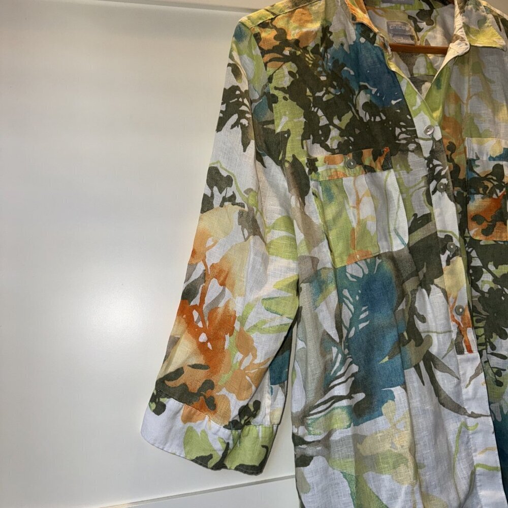 Chico's No-Iron Linen Floral Paradise Shirt Size: 2 US Size 12 - Picture 7 of 16